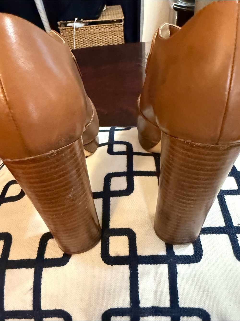 Michael Kors Classic Tan Leather Peep-Toe Platform Heels - Picture 5 of 10